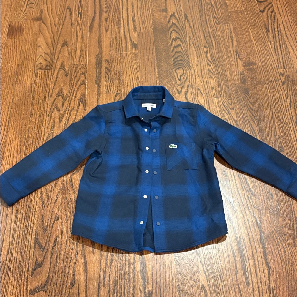Lacoste Children's Plaid Print Flannel Overshirt, Navy Blue/White, 5 Years NWOT